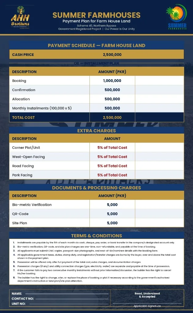 Summer Farmhouses Official Payment Schedule Poster